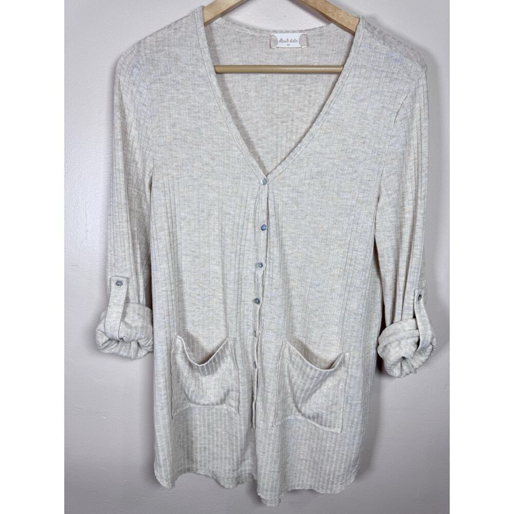 altar'd state Womens Rib Knit Cardigan Long Lightweight M Roll Tab Sleeve